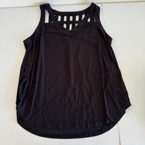AUW Black Sleeveless Blouse | Lattice Back Detail Tank Top | Size XL